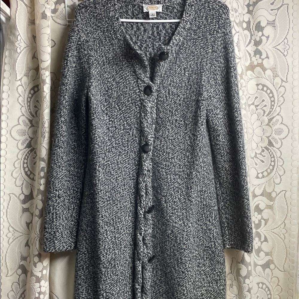Talbots Black and Grey Knee Length Cardigan
